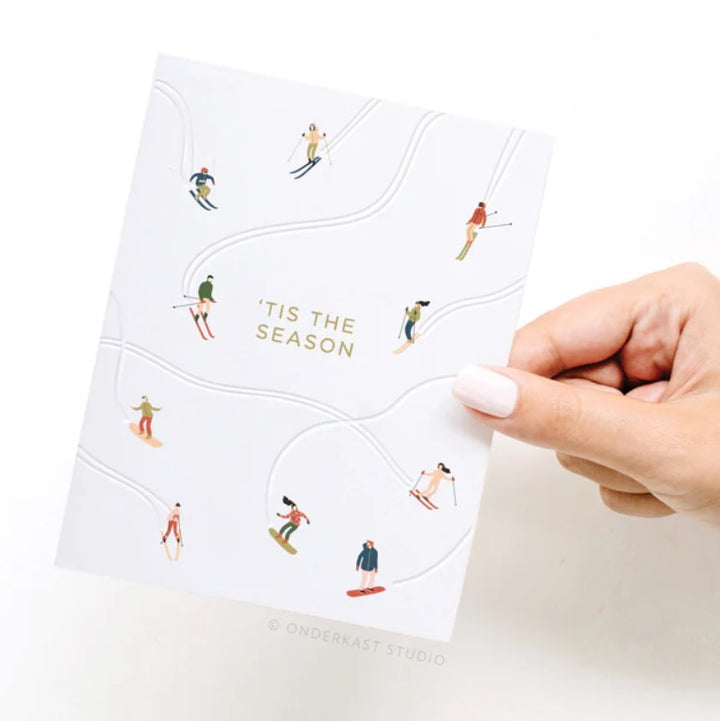 'Tis the Season Skiiers Letterpress Greeting Card