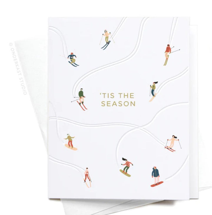 'Tis the Season Skiiers Letterpress Greeting Card