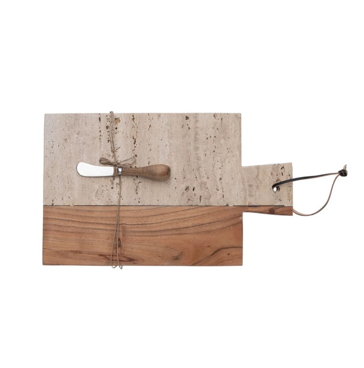 Travertine & Acacia Wood Cheese Board Set