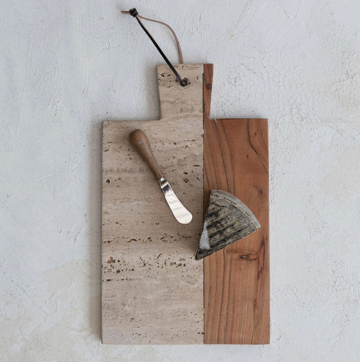 Travertine & Acacia Wood Cheese Board Set