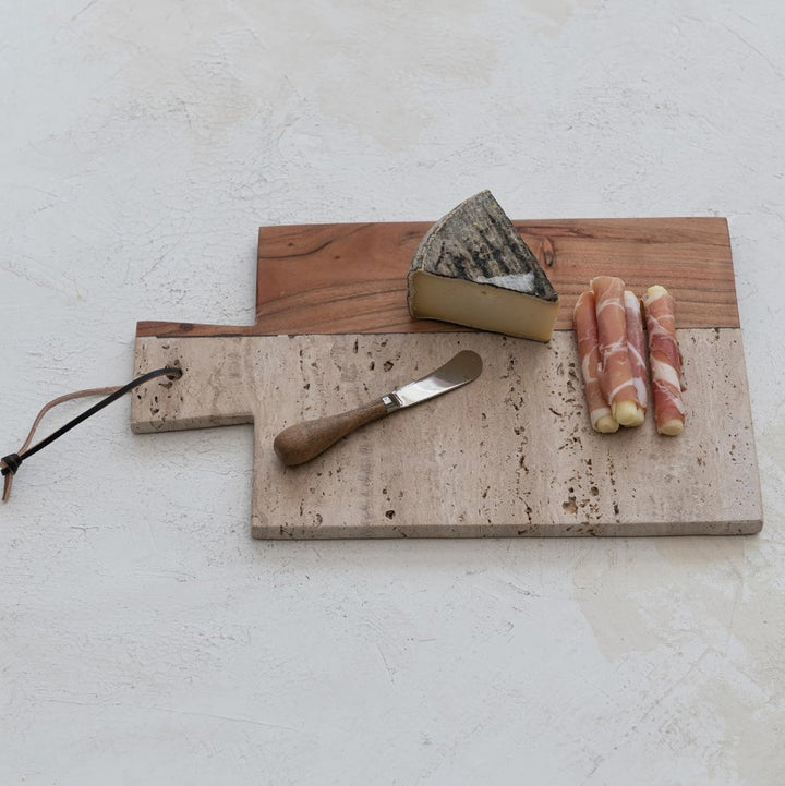 Travertine & Acacia Wood Cheese Board Set