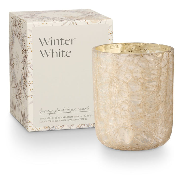 Winter White Small Boxed Crackle Glass Candle