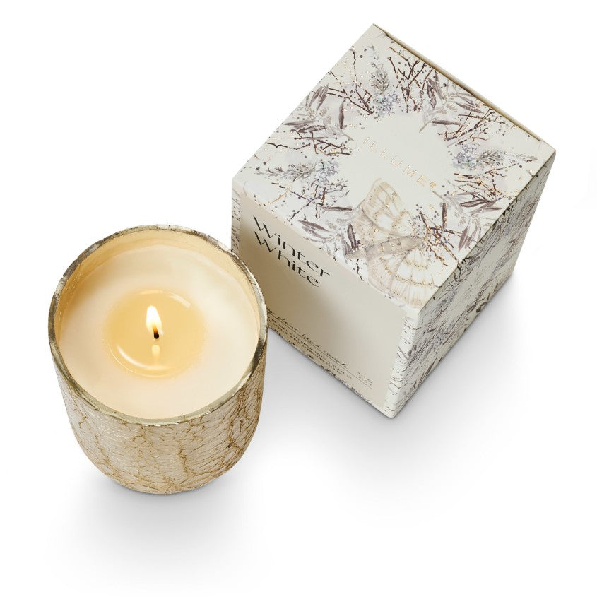 Winter White Small Boxed Crackle Glass Candle
