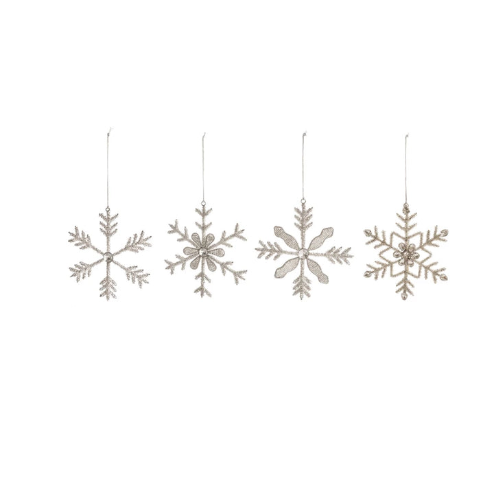 Silver Metal & Glass Bead Snowflake Ornament