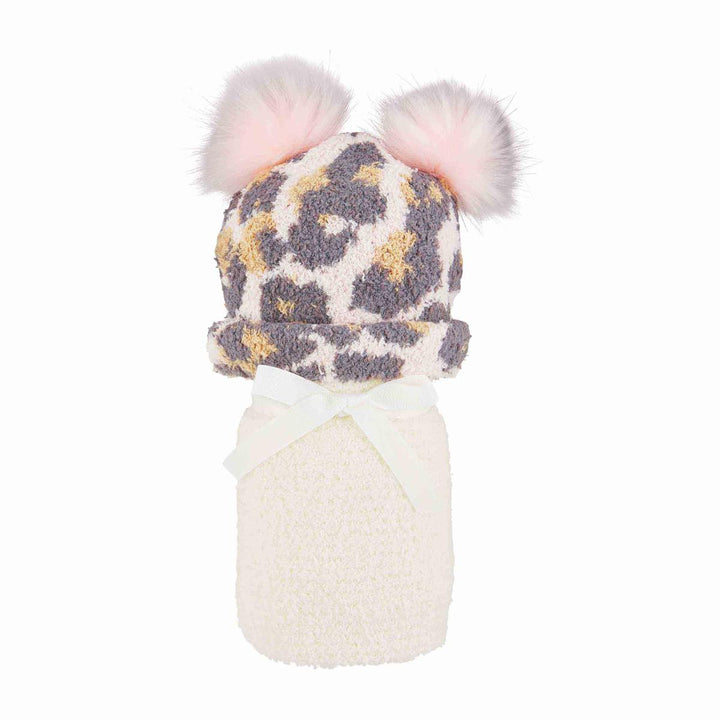 Chenille Leopard Hat & Blanket Set
