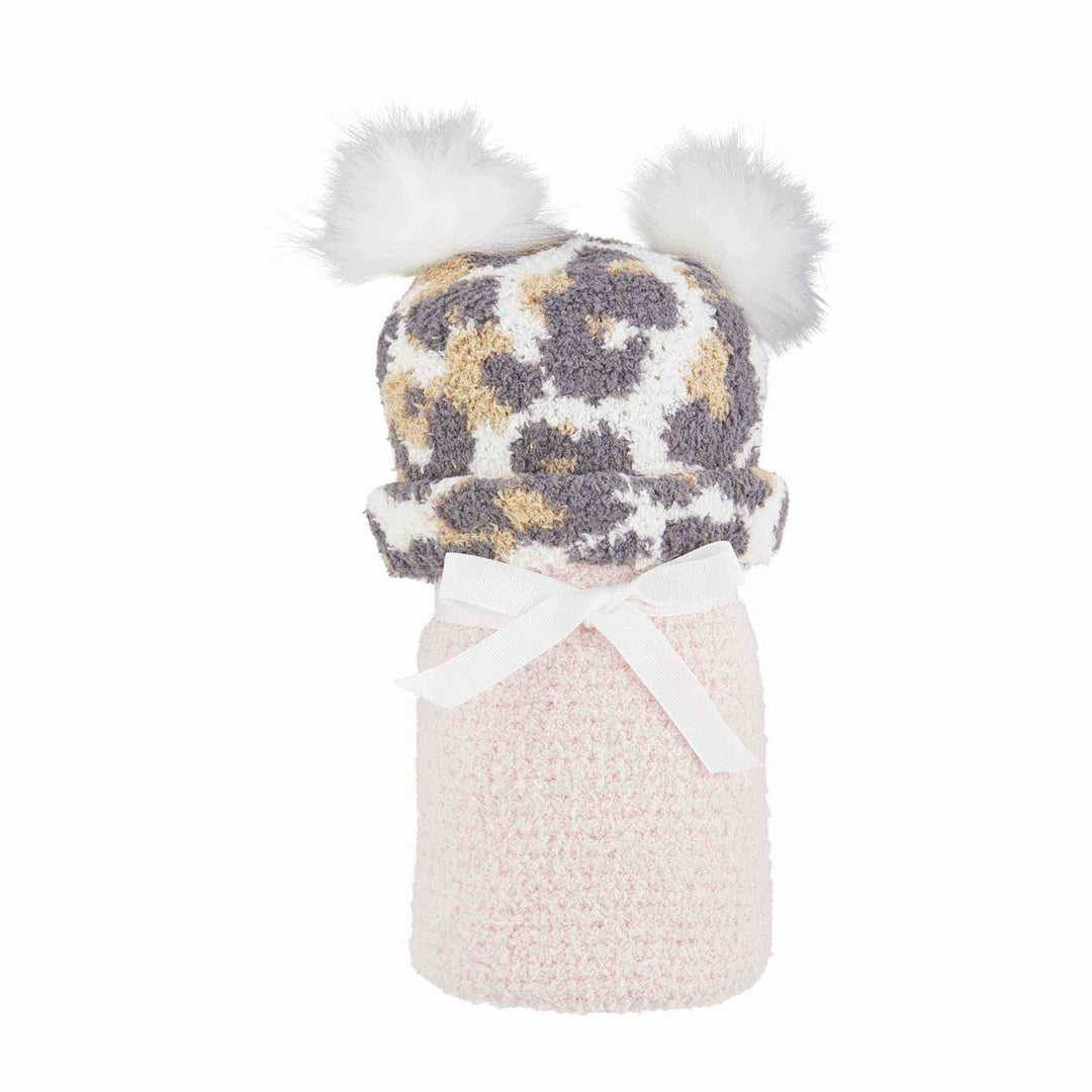 Chenille Leopard Hat & Blanket Set