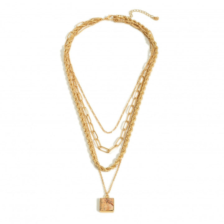 Layered Chain Link Necklace Featuring Natural Stone Pendant