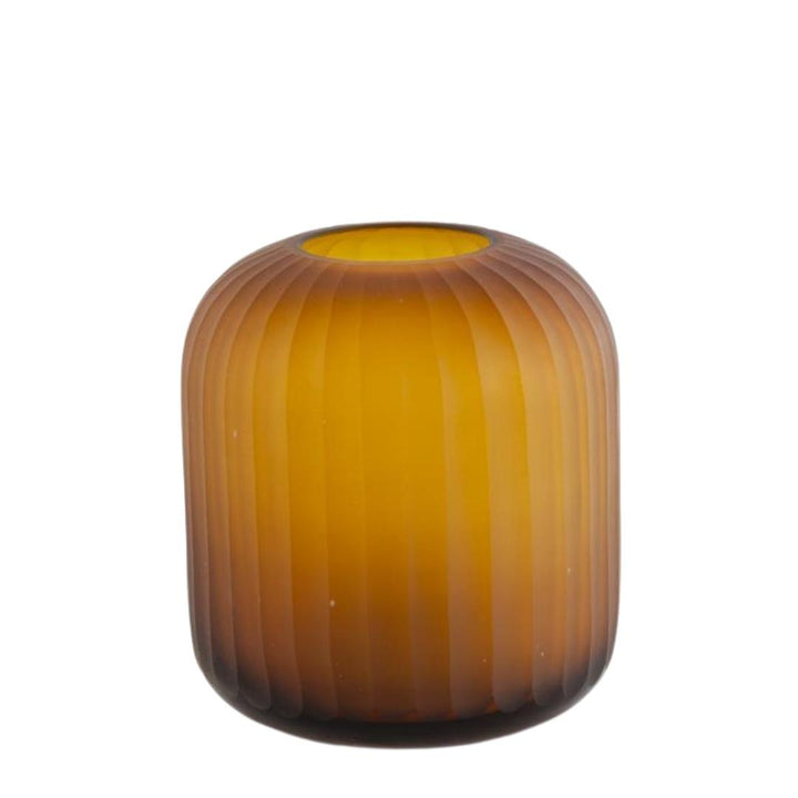 Large Handmade Ribbed Amber Glass Vase