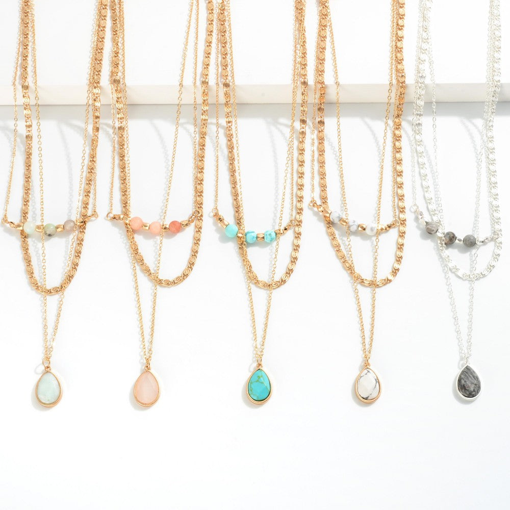 Beaded Chain Link Necklace Set with Pendant