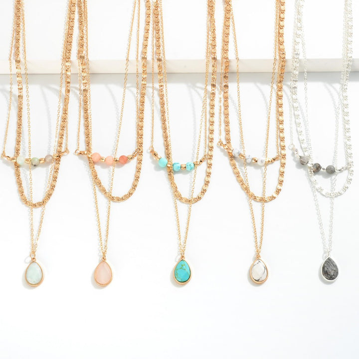 Beaded Chain Link Necklace Set with Pendant