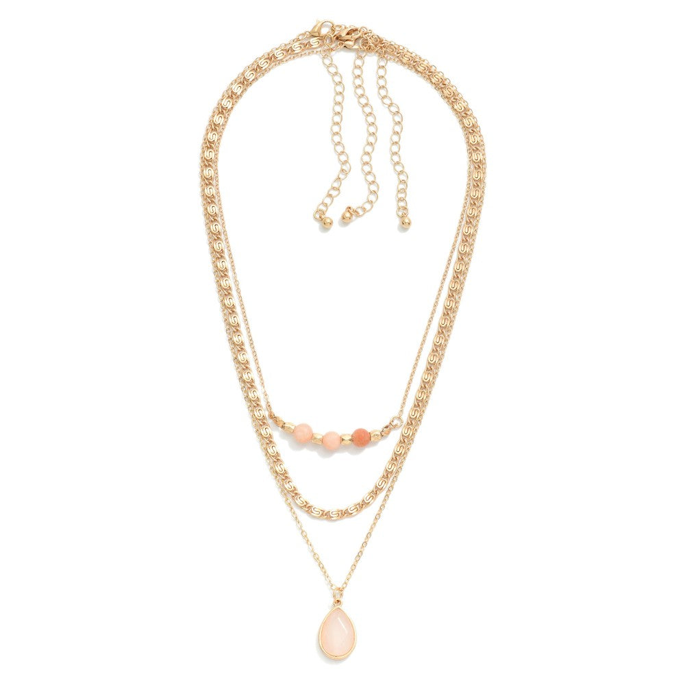 Beaded Chain Link Necklace Set with Pendant