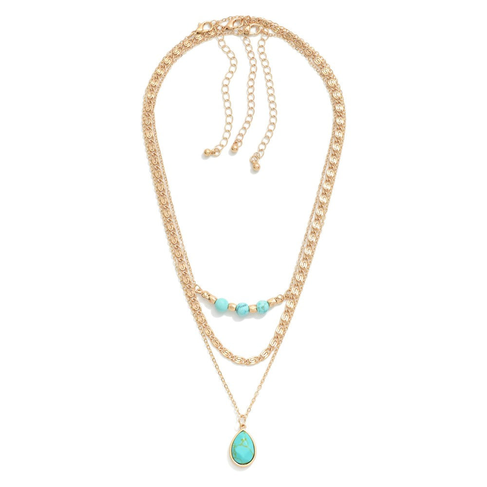 Beaded Chain Link Necklace Set with Pendant