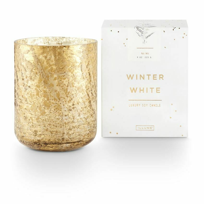 illume luxe sanded mercury glass candle winter white