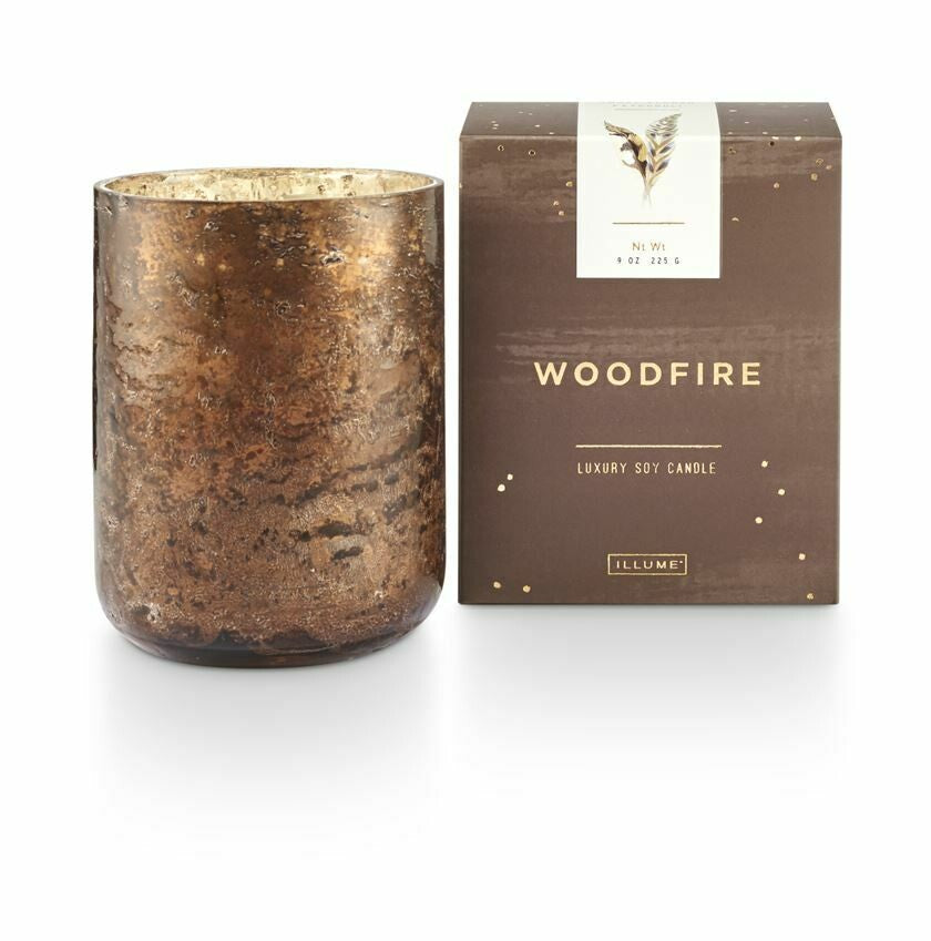 illume luxe sanded mercury glass candle woodfire