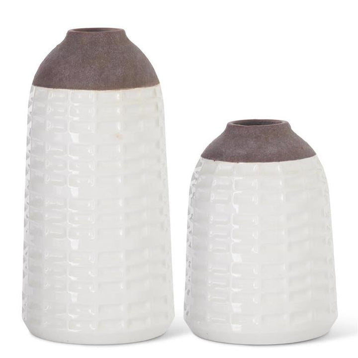 White Glazed Stoneware Vase with Unglazed Rim Sm