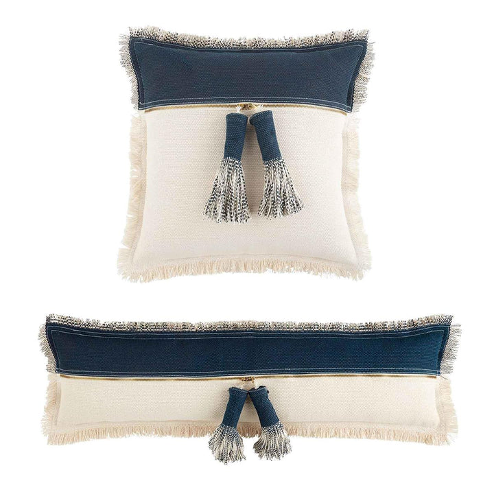 Long Two Tone Navy and Ivory Dhurrie Pillow