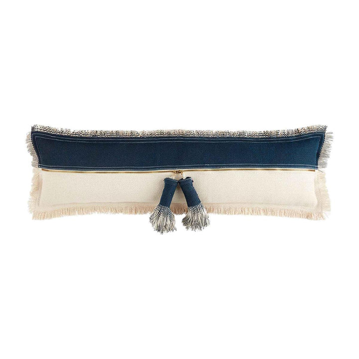 Long Two Tone Navy and Ivory Dhurrie Pillow