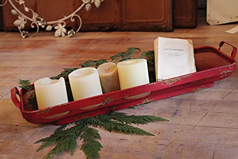 Red Distressed Metal Mesh Tray