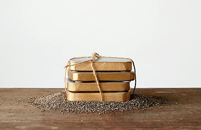 Grey with Gold Edge Marble Coasters S/4