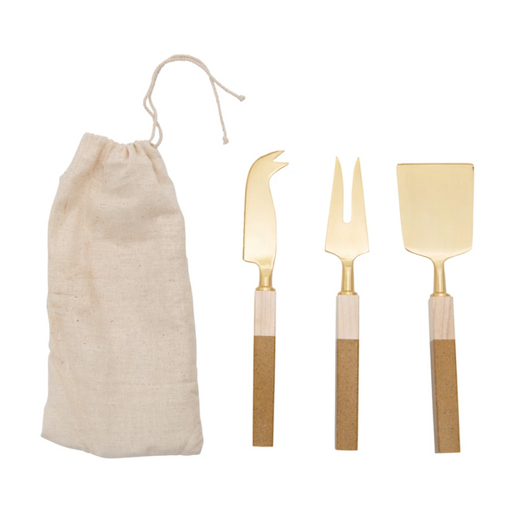 Resin & Pine Wood Stainless Steel Cheese Utensil Set