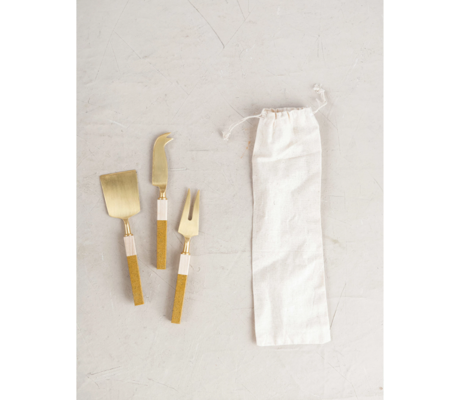 Resin & Pine Wood Stainless Steel Cheese Utensil Set