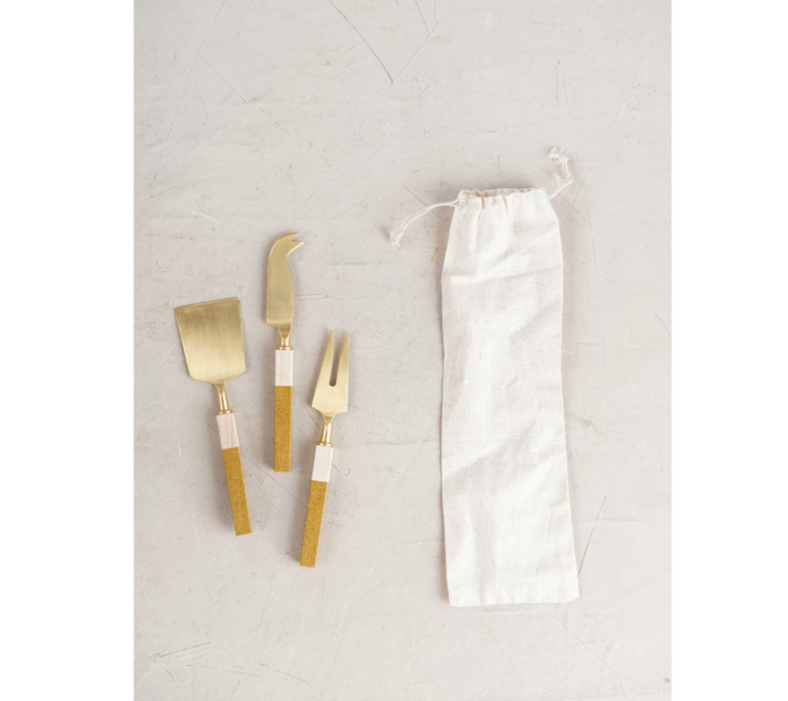 Resin & Pine Wood Stainless Steel Cheese Utensil Set