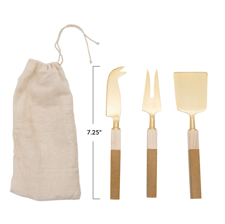 Resin & Pine Wood Stainless Steel Cheese Utensil Set