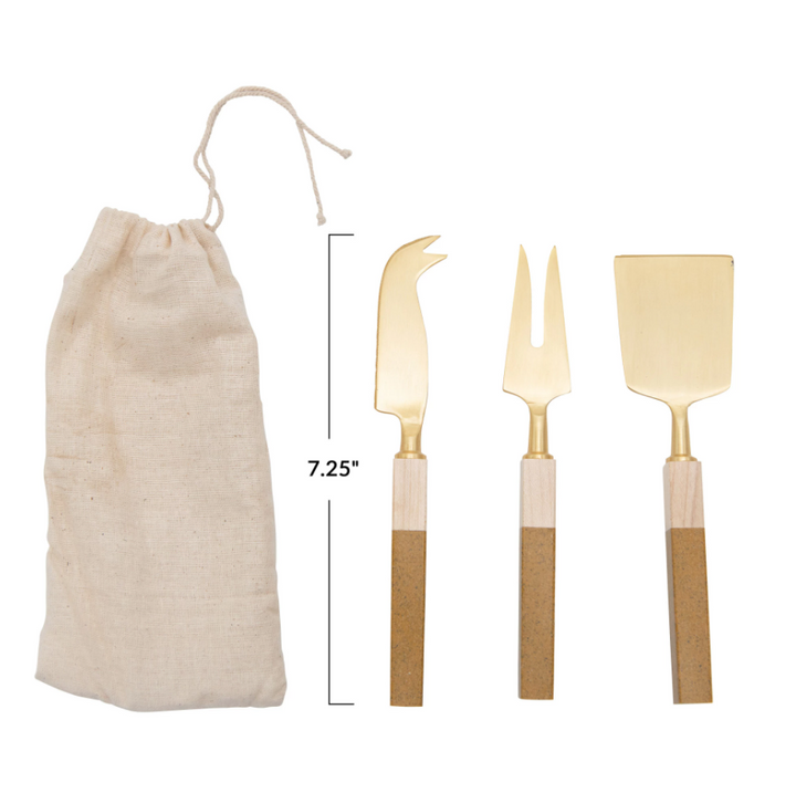 Resin & Pine Wood Stainless Steel Cheese Utensil Set