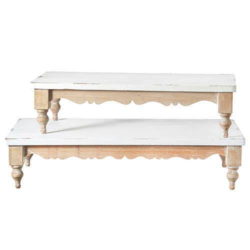 White & Wood Distressed Riser Lg.