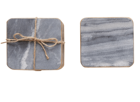 Grey with Gold Edge Marble Coasters S/4