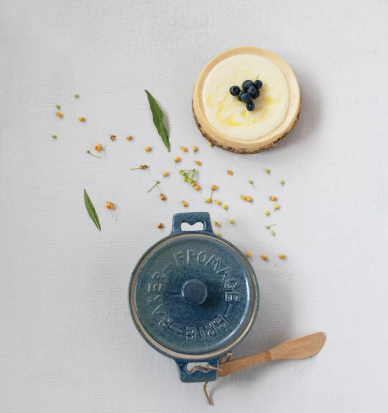 Stoneware Brie Baker with Bamboo Spreader