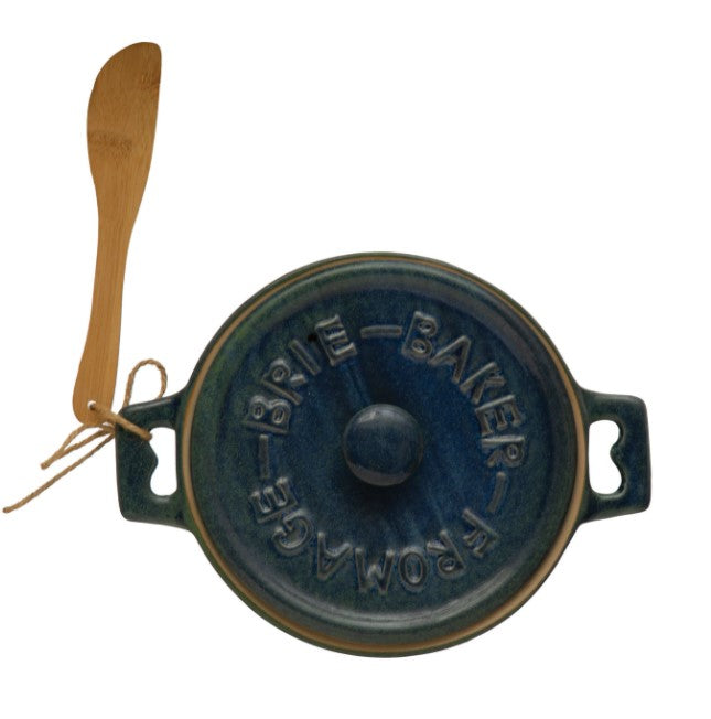 Stoneware Brie Baker with Bamboo Spreader