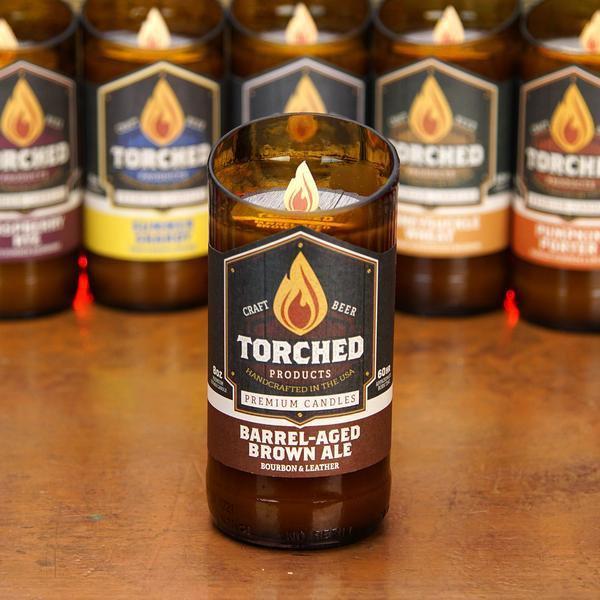 torched barrel aged brown ale candle