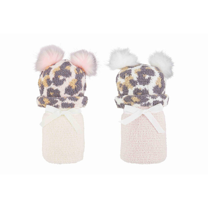 Chenille Leopard Hat & Blanket Set