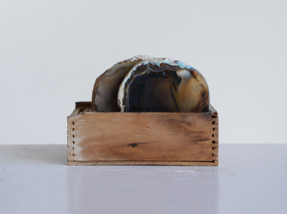 brown agate coaster set