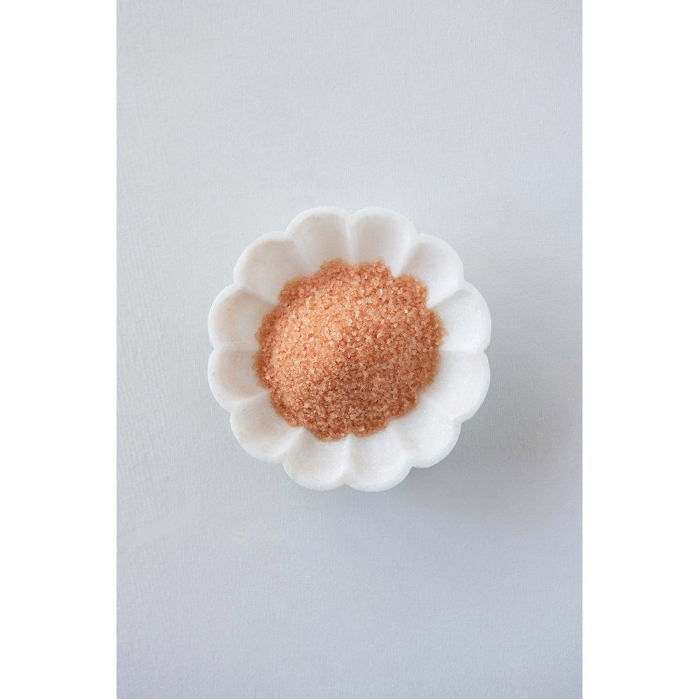 white carved marble flower shaped dish