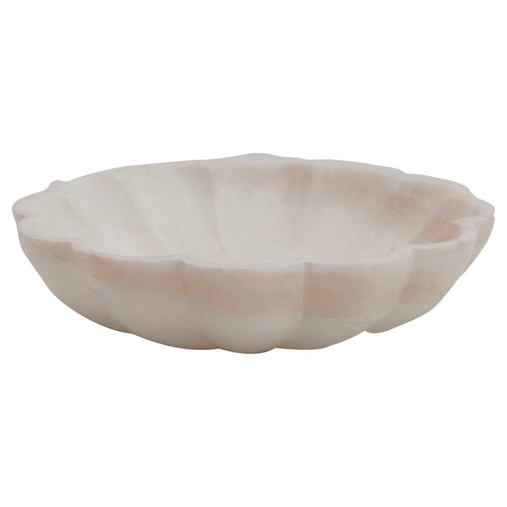white carved marble flower shaped dish
