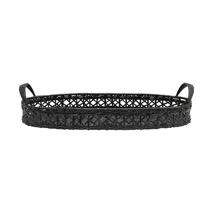 black woven rattan tray