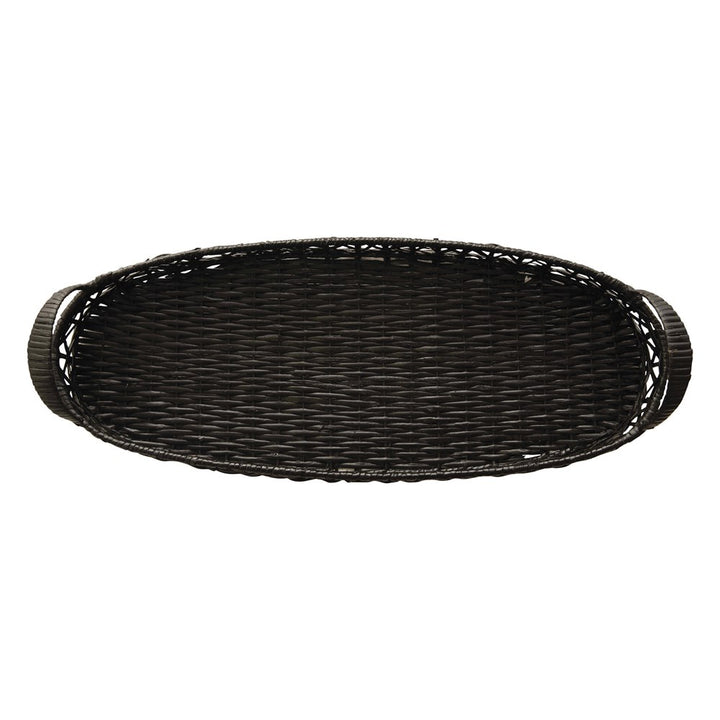 black woven rattan tray