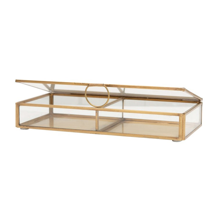 Brass and glass display box opened