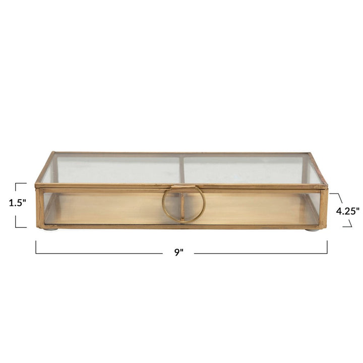 Brass and glass display box with dimensions