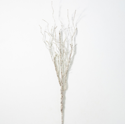 Fully covered in crystal faceted beads, this iced birch spray is plastic and extremely durable. It stands 36" tall and encompasses a bundle of wavy twigs into one amazing piece.
