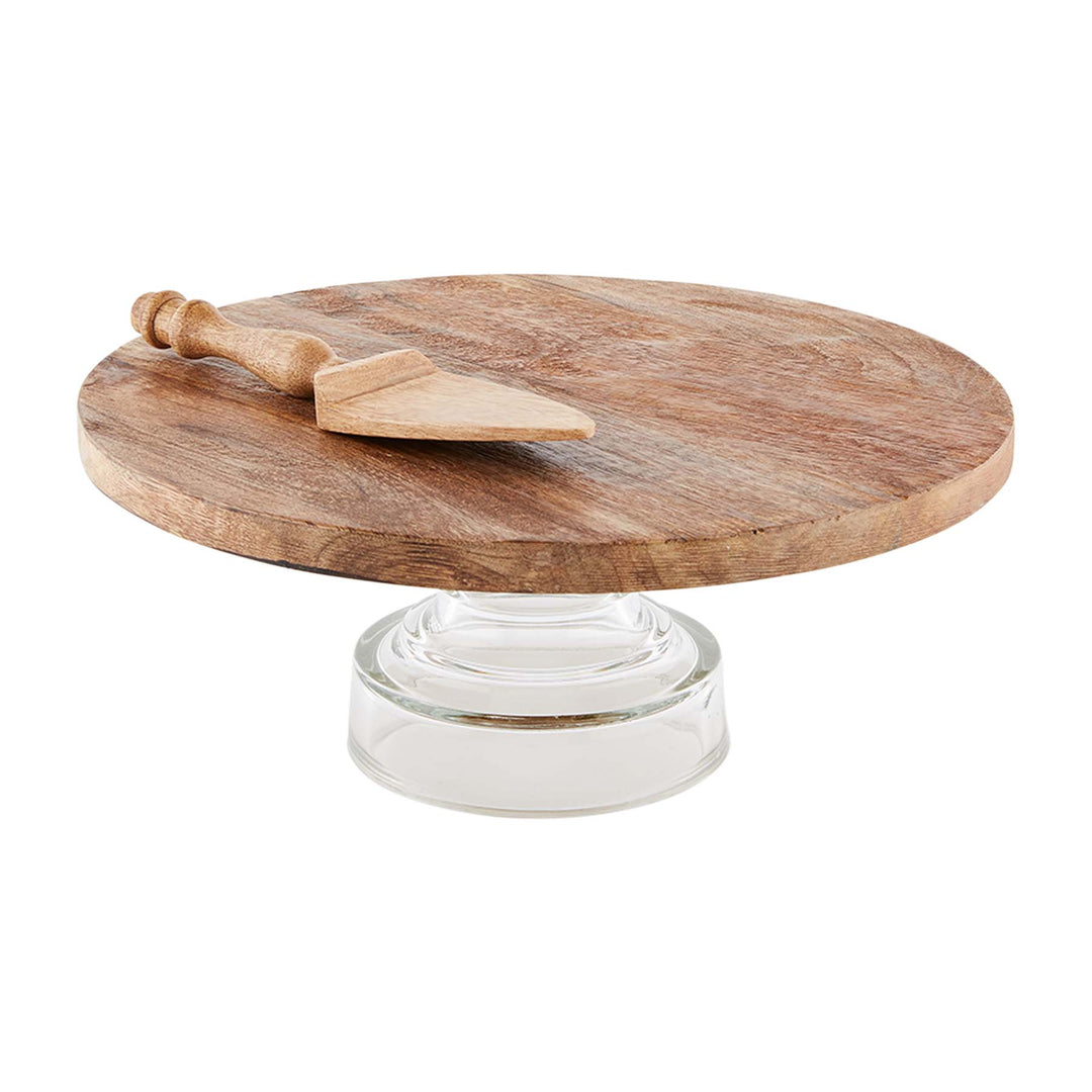 wood and glass cake stand set