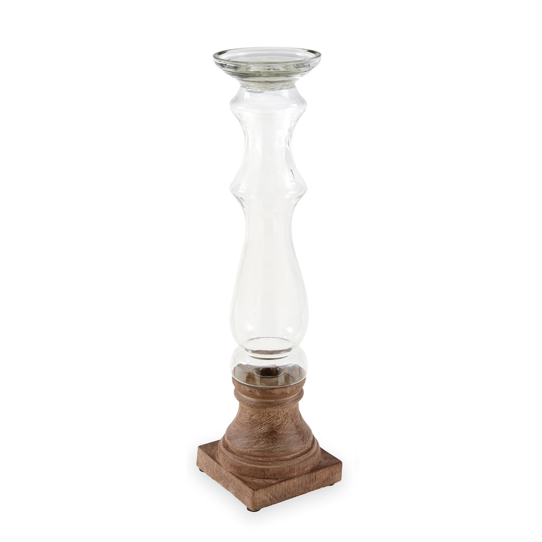 Glass & Wood Candlestick Lg