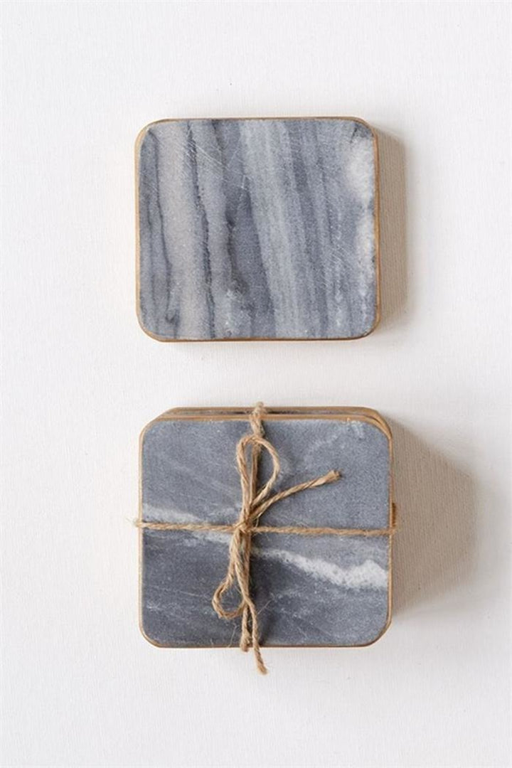 Grey with Gold Edge Marble Coasters S/4