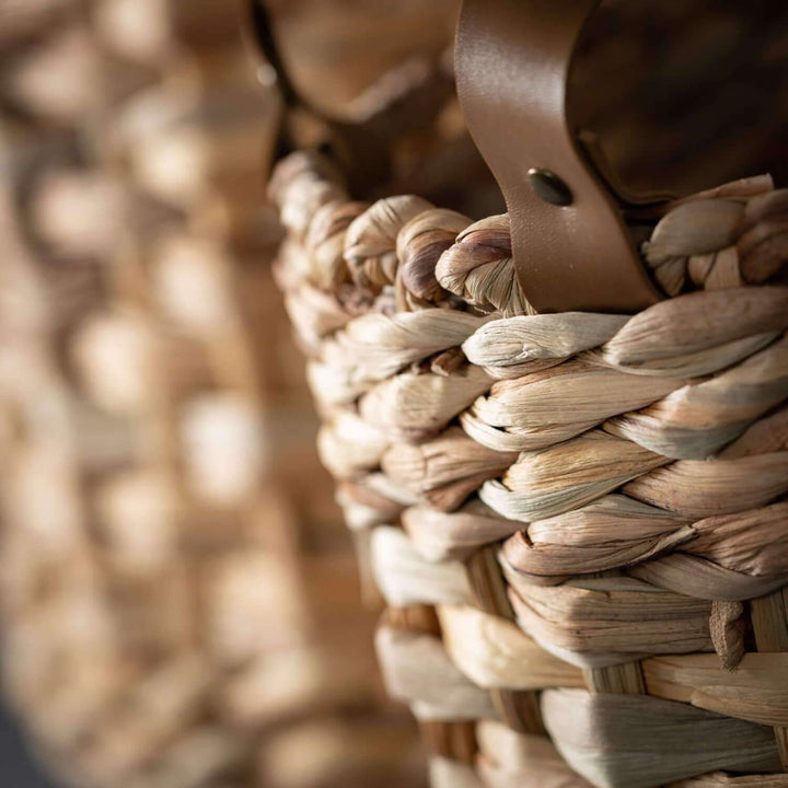 Faux Leather Handled Wicker Basket Sm