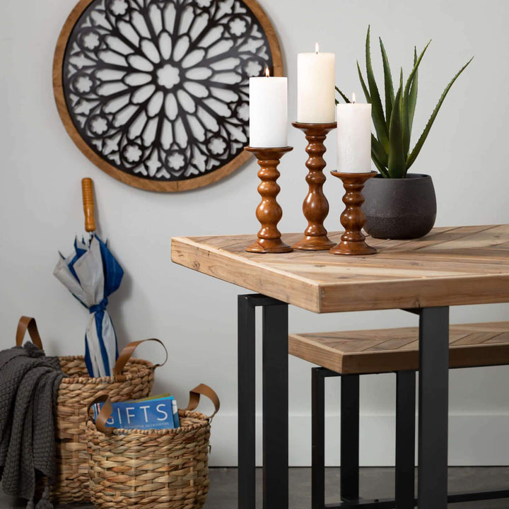 Faux Leather Handled Wicker Basket Sm