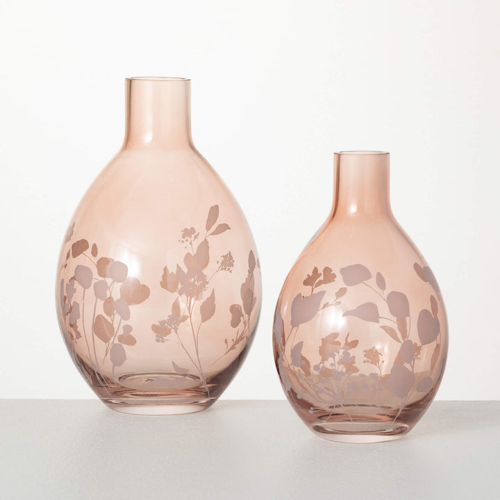 Etched Pink Glass Vases