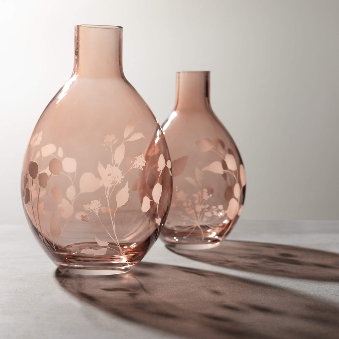 Etched Pink Glass Vases