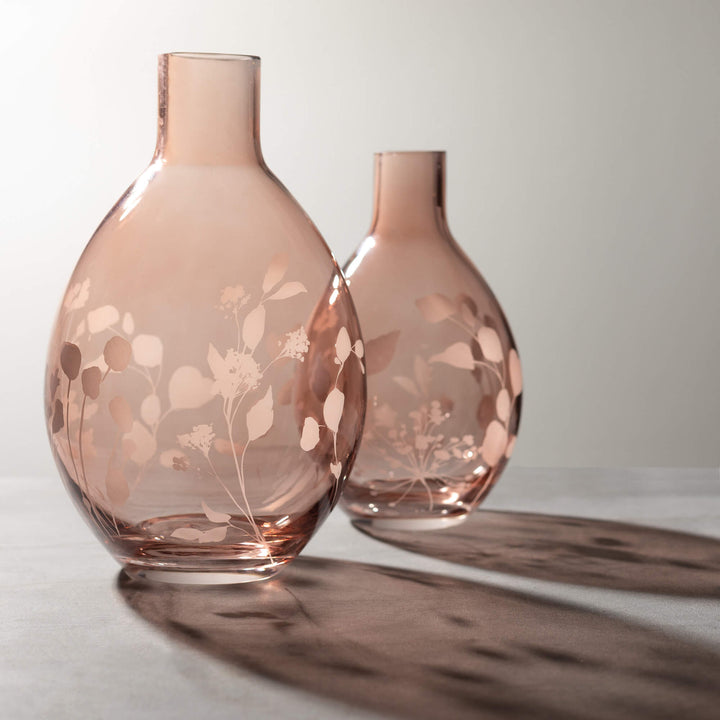 Etched Pink Glass Vases